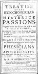 Title page for 'A Treatise of the Hypochondriack and Hysterick Passions' by Bernard de Mandeville, published 1711 (printed paper)