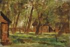 Farmstead under Trees (oil on paper)