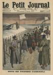 Foreigners coming out of Andrinople, front cover illustration from 'Le Petit Journal', supplement illustre, 2nd March 1913 (colour litho)