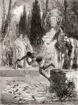 Publius Vedius Pollio, Roman equestrian, feeding a slave to his lamprey eels, from Les Merveilles de la Science, published c.1870 (engraving)