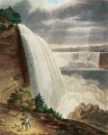 Niagara Falls, part of the American Fall from the Foot of the Stair Case, engraved by J. Hill, pub. by H.L.Megarcy (colour engraving)
