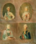 Four Studies according to French Portraits of the 18th century (oil on board)