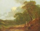 Wooded Landscape with a Man Talking to Two Seated Women (oil on panel)