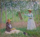 In the Woods at Giverny: Blanche Hoschede at her easel with Suzanne Hoschede reading, 1887 (oil on canvas)