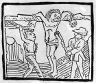 Whipping a Vagabond during the Tudor period (woodcut)