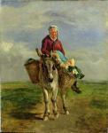 Country Woman Riding a Donkey (oil on canvas)