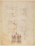 Studies for architectural composition in the form of a triumphal arch, c.1516 (black chalk with pen & brown ink on paper) (recto) (for verso see 191776)