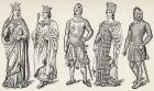 Costumes of the thirteenth century Spanish kings and nobles, Spain, from 'Spain: A Summary of Spanish History from the Moorish Conquest to the Fall of Granada, 711-1492', by Henry Edward Watts, published in 1893 (litho)