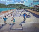 Skateboaders, Teignmouth, 2012 (oil on canvas)