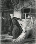 Sachette, Esmeralda and Claude Frollo, illustration to 'The Hunchback of Notre Dame' by Victor Hugo (1802-85), 1831 (w/c) (b/w)