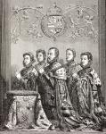 King Philip II of Spain with his three wives, from 'Military and Religious Life in the Middle Ages' by Paul Lacroix, published London c.1880 (litho)
