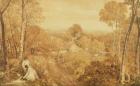Wooded landscape with cottages and countrywomen, Hurley, Berks, 1818 (w/c over graphite on paper)