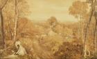 Wooded landscape with cottages and countrywomen, Hurley, Berks, 1818 (w/c over graphite on paper)