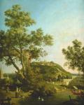 English Landscape Capriccio with a Palace, 1754 (oil on canvas)