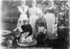 Sophia Farrell and maids, 1899 (b/w photo)