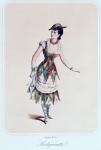 Costume design for a female harlequin, c.1880 (coloured engraving)