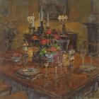 Dining Room with Geraniums (oil on canvas)