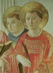 Madonna of the Shadow, detail of St. Thomas Aquinas and St. Lawrence, from the first floor corridor (fresco)