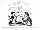 Caricature of Delacroix and Ingres duelling in front of the Institut de France, c.1828 (engraving) (b&w photo)