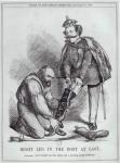 'Right Leg in the Boot at Last', caricature of Giuseppe Garibaldi (1807-82) and the King of Italy, Vittorio Emmanuele II (1820-78) from 'Punch, or the London Charivari', 17th November 1860 (litho) (b/w photo)