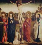 The Crucifixion, with Saint Andrew, Saint Matthew and a man kneeling at the foot of the cross (oil on wood)