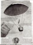 The First Parachute Descent by Andre Jacques Garnerin (1770-1823) over Parc Monceau, 22nd October 1797 (engraving) (b/w photo)