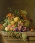 A Still Life of Melons, Grapes and Peaches on a Ledge