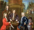 Elihu Yale (1648-1721) the second Duke of Devonshire, Lord James Cavendish, Mr Tunstal and a Page, c.1708 (oil on canvas)