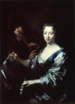Lady playing a spinet and a flautist (oil on canvas)