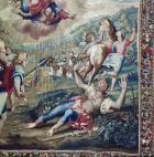 Tapestry depicting the Acts of the Apostles, the Conversion Saint Paul (detail of Saint Paul stretched out on the floor, arms raised to the sky), woven at the Beauvais Workshop under the direction of Philippe Behagle (1641-1705), 1695-98 (wool tapestry)
