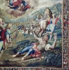 Tapestry depicting the Acts of the Apostles, the Conversion Saint Paul (detail of Saint Paul stretched out on the floor, arms raised to the sky), woven at the Beauvais Workshop under the direction of Philippe Behagle (1641-1705), 1695-98 (wool tapestry)