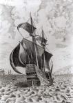 Ship, engraved by Hieronymus Cock (engraving) (b/w photo)