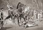 Athenian statesman, orator, and general Alcibiades (c. 450  404 BC) when a boy, disturbed by a teamster whilst playing dice in the road with his friends. He called upon the man to stop until he had thrown and on the driver's refusal flung himself in fron