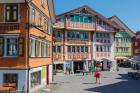 Appenzell, Appenzell Innerrhoden Canton, Switzerland. Typical architecture in Sternenplatz.