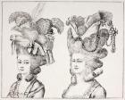 18th Century French Girls wearing Extravagant Hair Styles and Hats, 1875 (engraving)