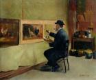 Charles Philippe Gevens, father-in-law of the artist, painting in his studio 21, avenue d'Eylau (oil on canvas)