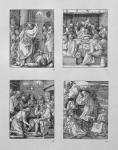 The 'Small Passion' series: (clockwise) Christ expelling the moneychangers from the temple; the Last Supper; Christ washing Peter's feet; Agony in the garden, pub.1511 (woodcut)