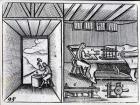 Bookbinding, illustration from the 'Orbis Sensualium Pictus' by John Amos Comenius, English edition published 1659 (woodcut)