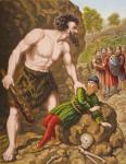 Great-Heart and his companions attack Giant Slay-Good, illustration from 'The Pilgrim's Progress' by John Bunyan (1628-88) (colour litho)