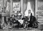 Emperor Napoleon III with Empress Eugenie and the prince Imperial at Camden Place, Chislehurst in 1872 (b/w photo)