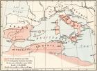 Map of Rome and Carthage at the beginning of the Second Punic War, 218 BC. From Historical Atlas, published 1923.