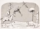 Heron hawking, reproduction of a miniature in the 14th century manuscript 'Livre de Roy du Modus', by Henri de Ferrieres, from 'Le Moyen Age et La Renaissance' by Paul Lacroix (1806-84) published 1847 (litho)