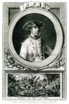 Portrait of Louis, chevalier d'Assas (1733-1760), and his death at Clostercamp in 1760 (engraving) (b/w photo)