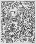 June, sheep shearing, Gemini, illustration from the 'Almanach des Bergers', 1491 (xylograph) (b/w photo)
