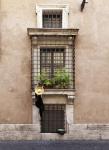 Rome: Woman climbing wall to water plant