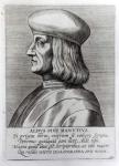 Aldus Manutius (1449-1515) (engraving) (b/w photo)