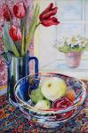 Tulips in a Jug,with a Glass Bowl 2003 (w/c on paper)