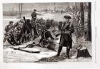 Winter Scene at the Continental Army Encampment at Valley Forge, Pennsylvania, 1780, from 'Harper's Weekly', 1877 (engraving) (b&w photo)