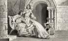 Emme kisses the knee of her husband Raoul (d.936) in recognition of his sovereignty, from 'Histoire de France' by Colart, published c.1840 (engraving)
