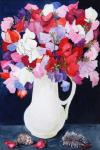 Sweet Peas in a White Jug with Shell and Feather 2011 (w/c on paper))